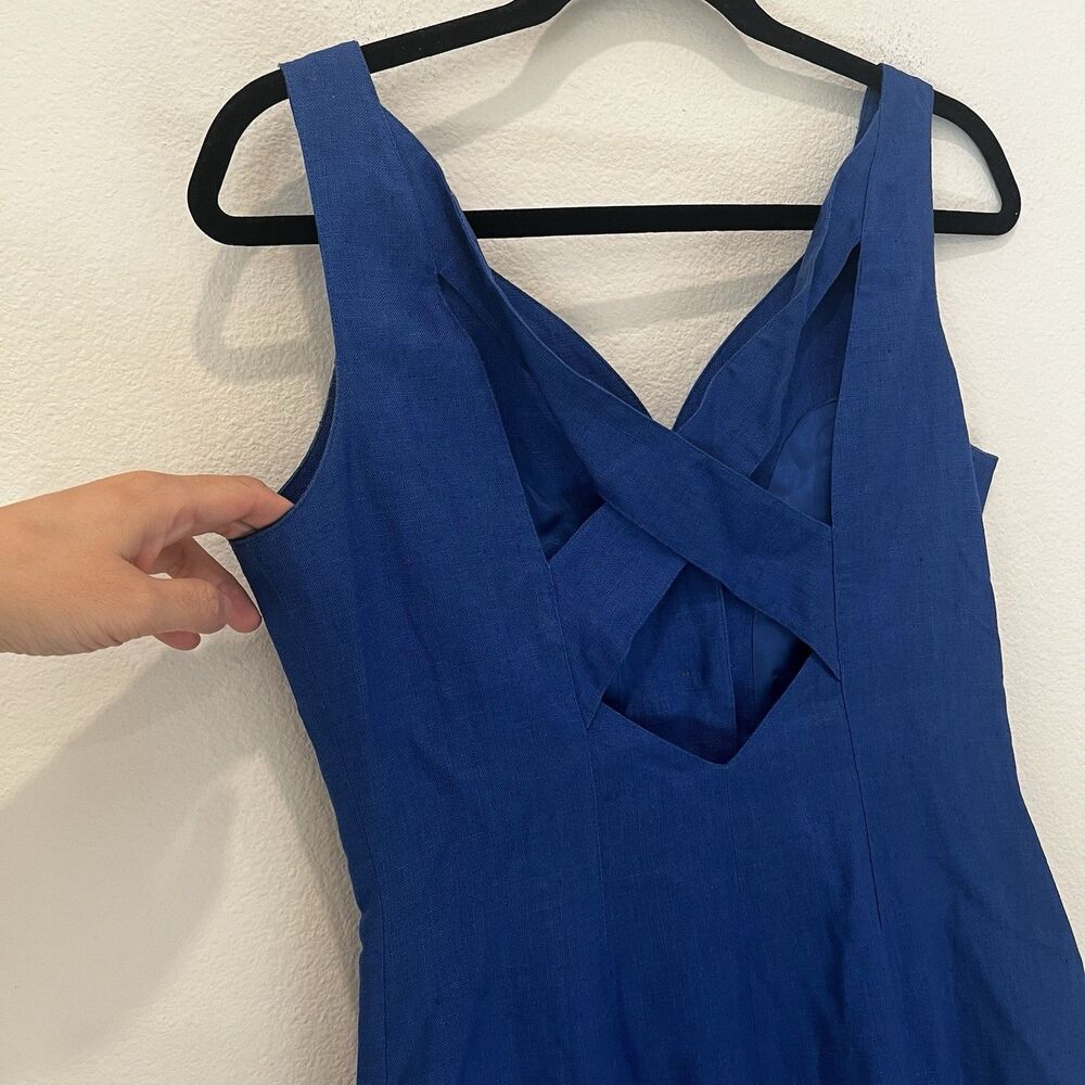 Marie St Claire Vtg Linen Midi Blue Dress Women’s Sz 8 Party Quiet Luxury Chic - Picture 3 of 7